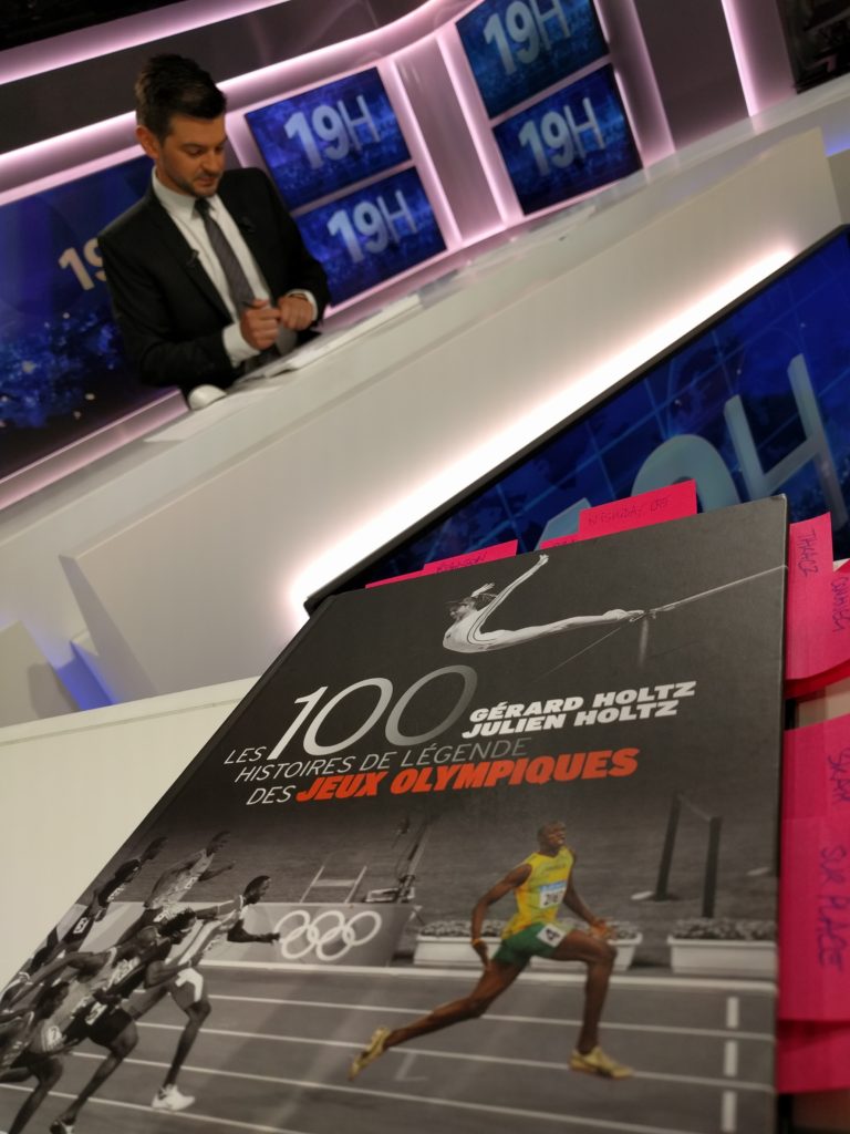 A BFTMtv pendant la pause publicitaire avant le journal de 19h pour présenter les 100 Histoires de Légende des Jeux Olympiques