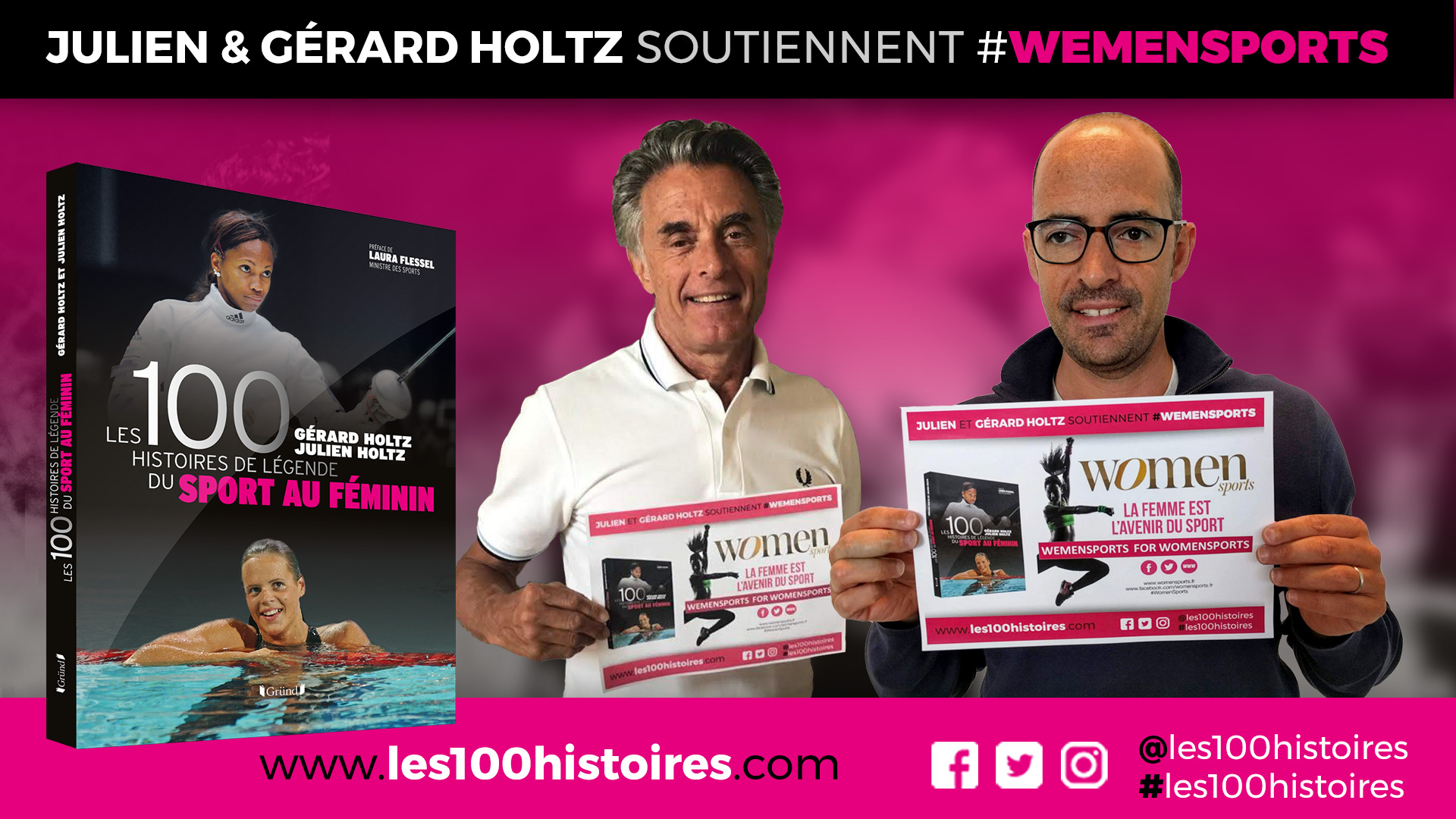 Engagement féministe : Julien et Gérard Holtz co-auteurs des 100 Histoires de Légende du Sport au Féminin soutiennent #WeMenSports