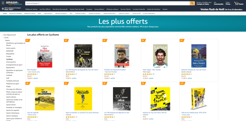 Les 100 Histoires de Légende du Tour de France et du Vélo en tête du classement des livres les plus offerts