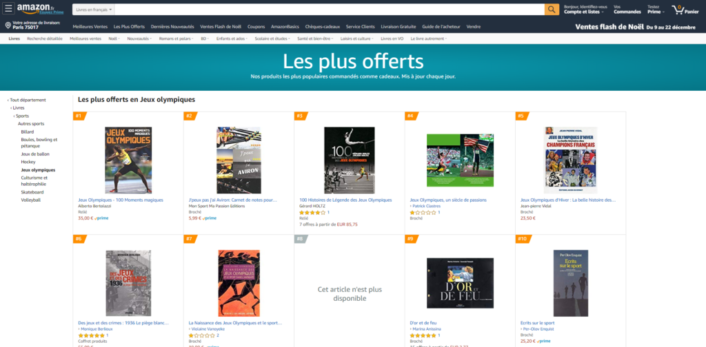 Les 100 Histoires de Légende des Jeux Olympiques dans le top 3 du classement des livres les plus offerts