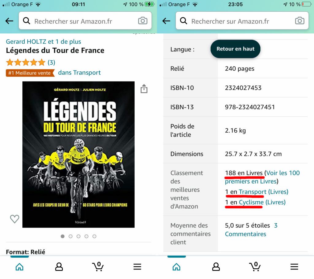 Légendes du Tour de France : 188ème meilleure vente tous livres confondus sur Amazon pour les cadeaux de Noël